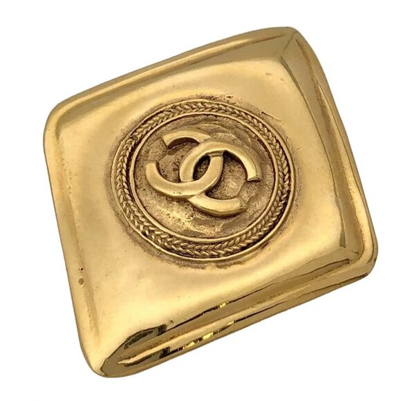 CHANEL CC Logos Rhombus Brooch Gold Tone Pin Auth - Picture 1 of 9